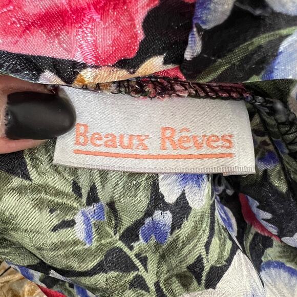 Vintage 80s Floral Satin Kimono Long Robe Lingerie Beaux Reves OS One Size - Picture 7 of 7